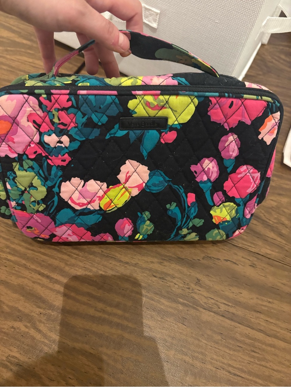 Vera Bradley Black Floral Quilted Cosmetic Case Large Multipocket